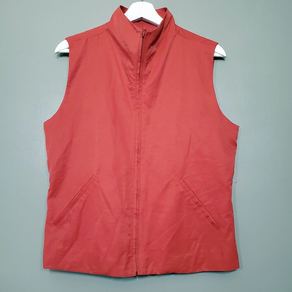 Eileen Fisher Full Zip Vest Womens Size Small Rust Orange Faux Pockets